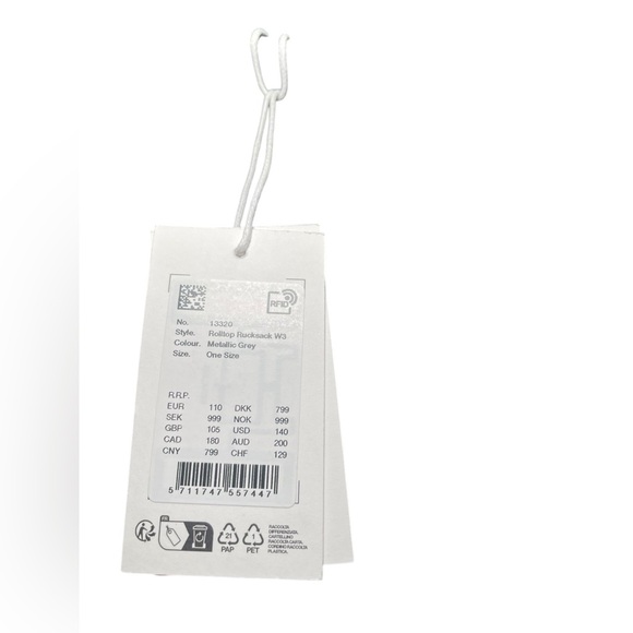 RAINS Rolltop Rucksack Metallic Gray Waterproof Backpack Unisex NWT - Picture 3 of 10